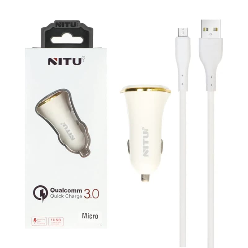 شارژر فندکی فست تک پورت NITU 18W مدلNT-CC802F همراه با کابل اندروید -سفید (گارانتی 12 ماه تعویض نیکان همراه)