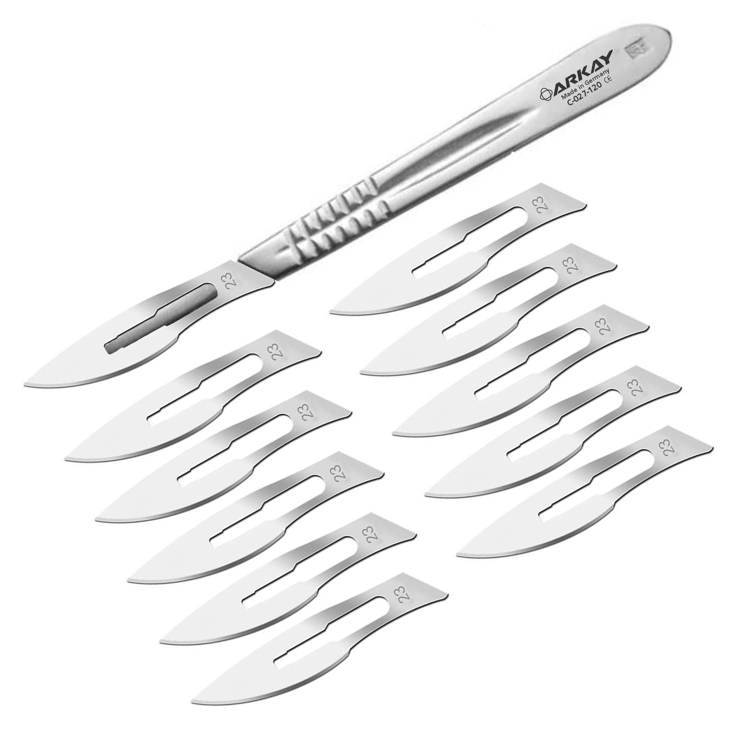 ست دسته تیغ جراحی و تیغ بیستوری شماره 23 (مجموعه 11 عددی)