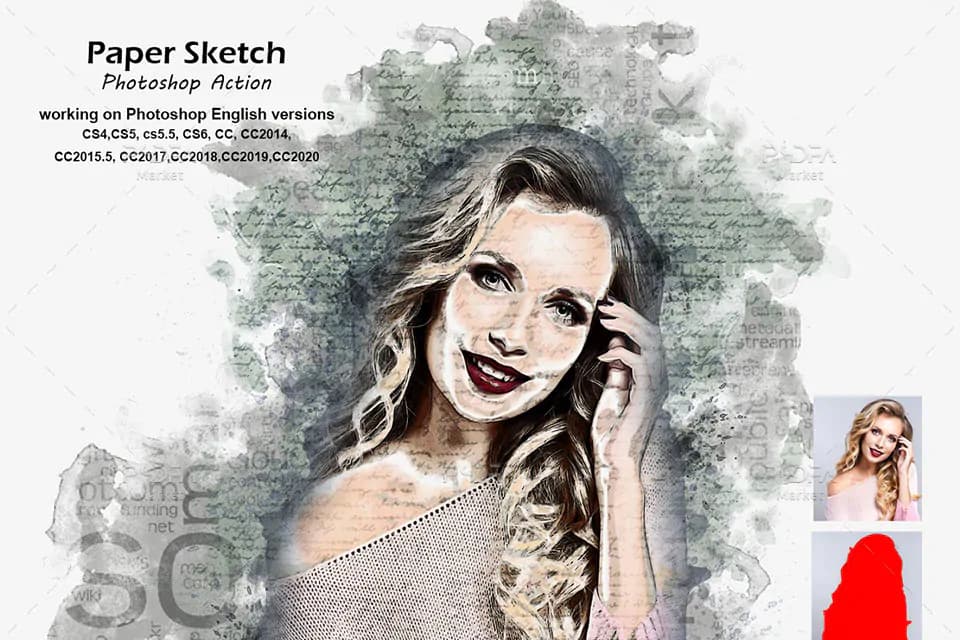 تبدیل عکس به نقاشی طرح کاغذ و مجله با اکشن فتوشاپ Paper Sketch