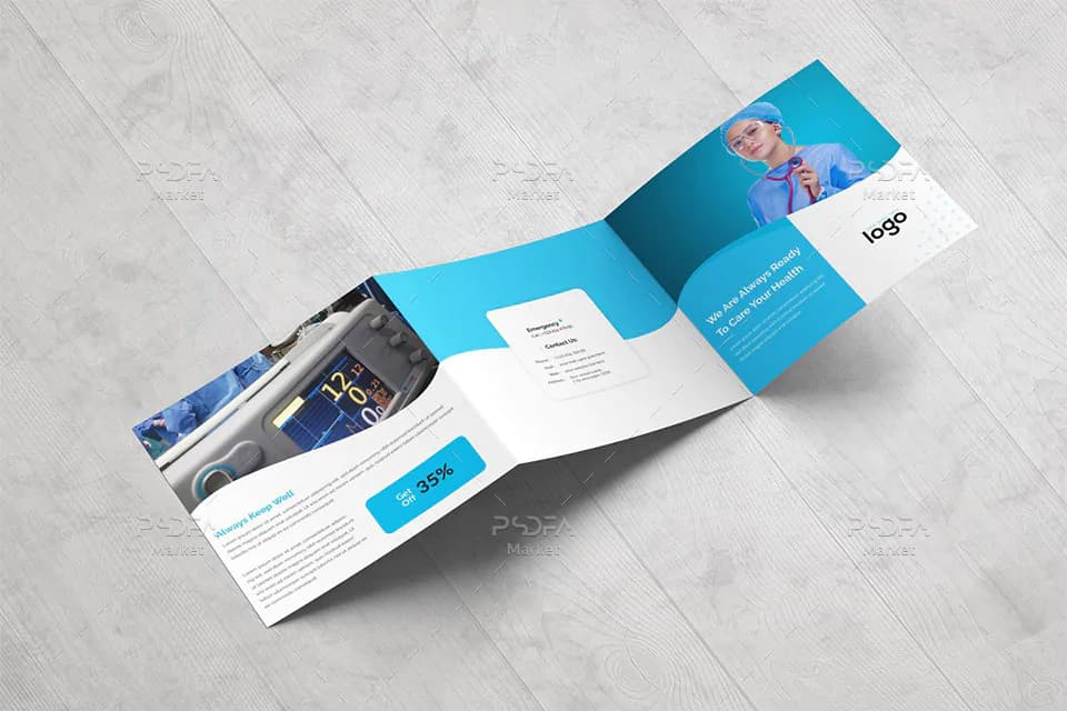 طرح وکتور بروشور پزشکی سه لتی مربعی EPS, AI برای ایلوستریتور