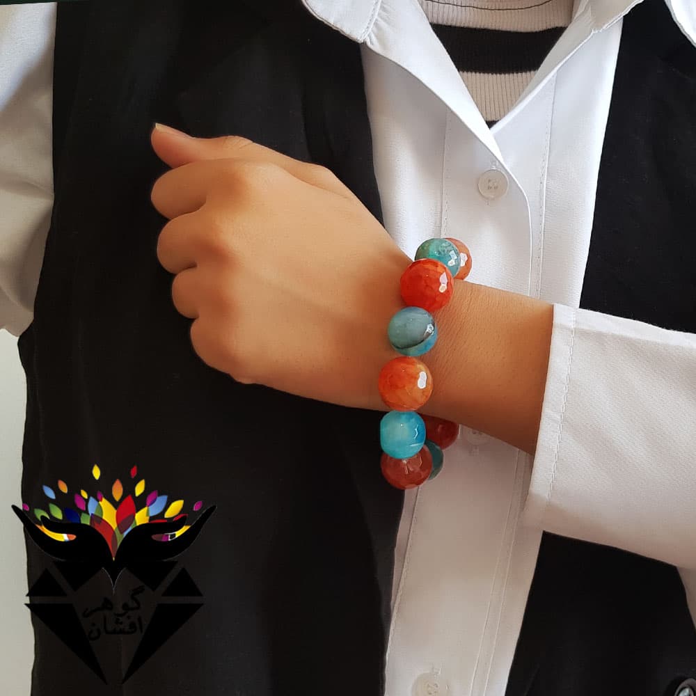 دستبند عقیق درشت زنانه کد D_1013B