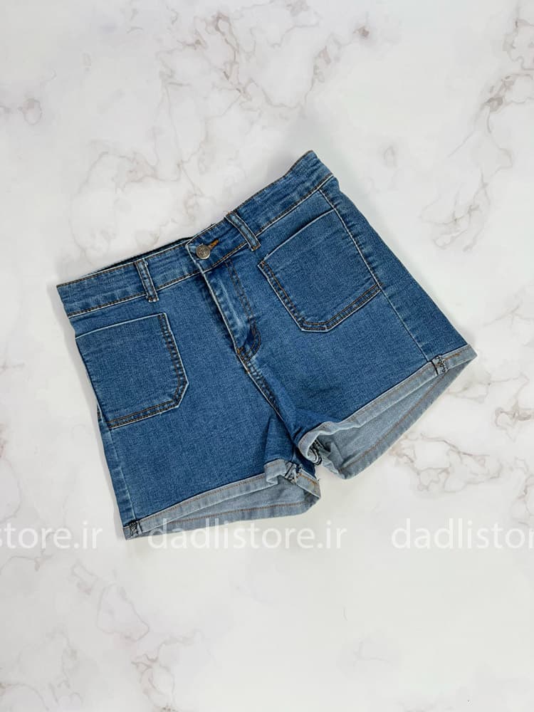 شورتک کوتاه جین پاچه پاکتی جیب روکار