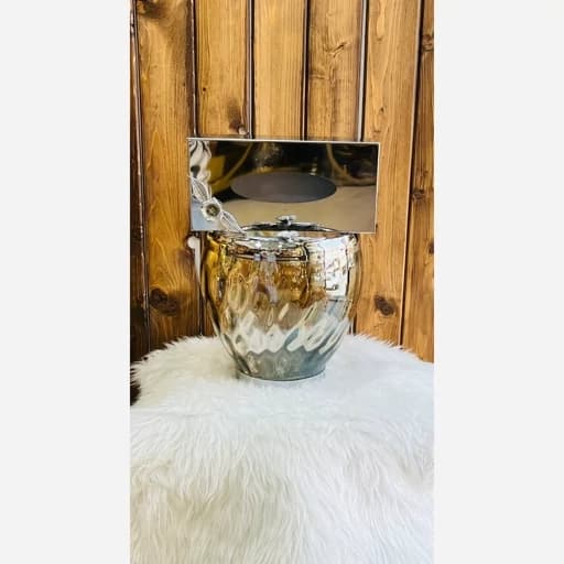 سطل و دستمال موجی در دورنگ طلایی و نقره ای جا دستمال استیل آبکاری درجه یک کامنا مدل 13145169