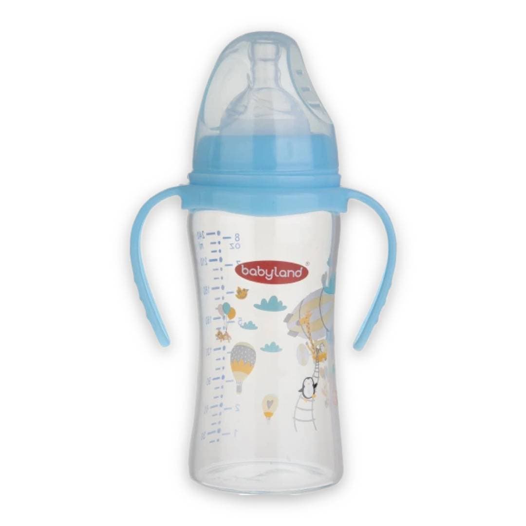 شیرخوری پیرکس ارتودنسی دسته دار بی بی لند baby land کد 493 حجم 240 میل