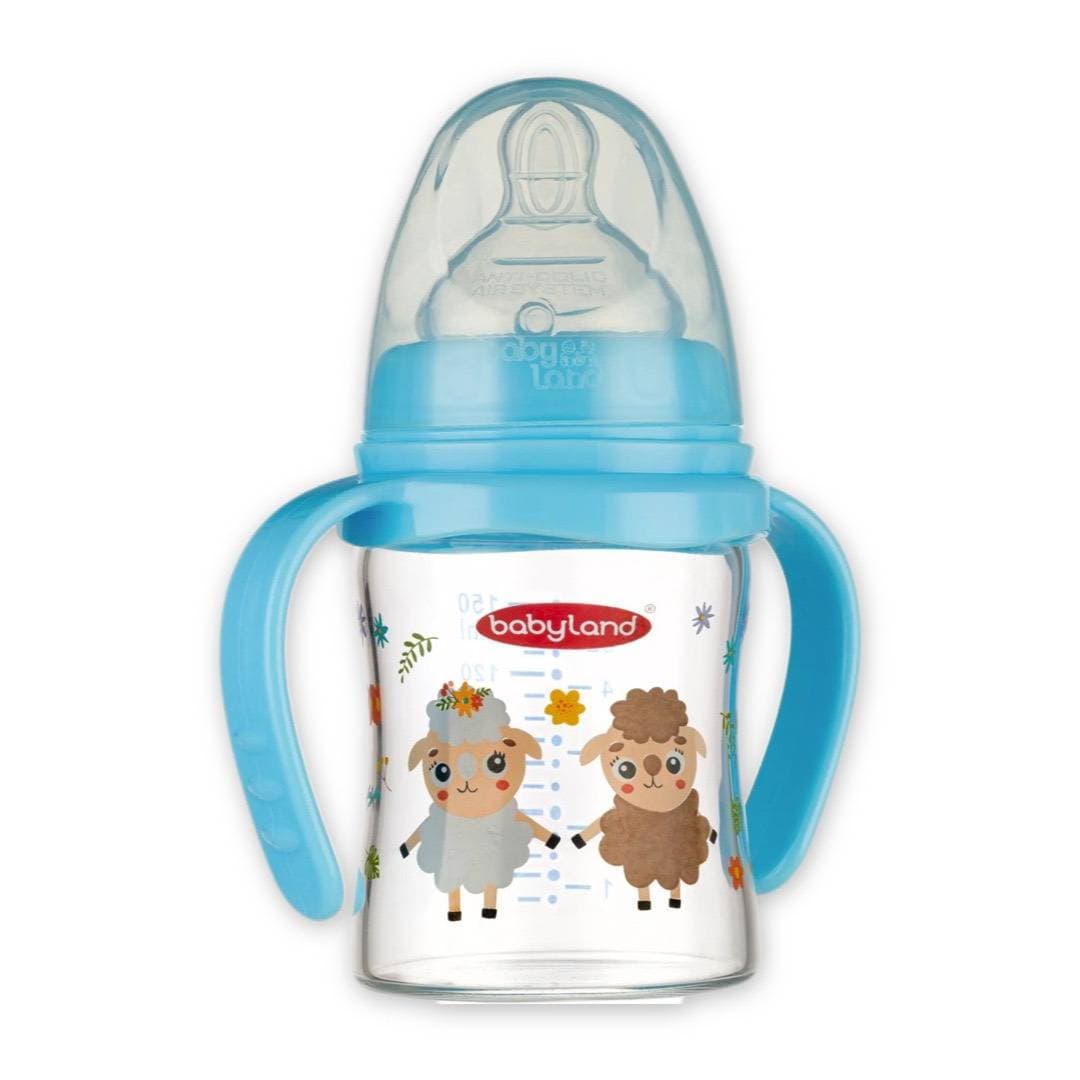 شیرخوری پیرکس ارتودنسی دسته دار بی بی لند baby land کد 497 حجم 150 میل