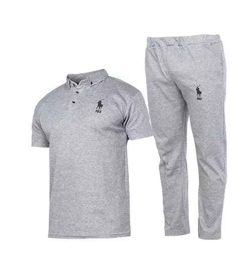 ست مردانه تیشرت و شلوار طوسی Polo ساده مدل 44687