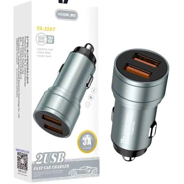 شارژر فندکی خودرو یس پلاس مدل YS-1207 + سوزن سیمکارت رنگدار