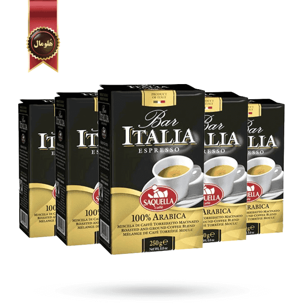 6 عدد قهوه ایتالیا ساکوئلا saquella مدل صددرصد عربیکا Arabica 100% وزن 250 گرم (اورجینال)