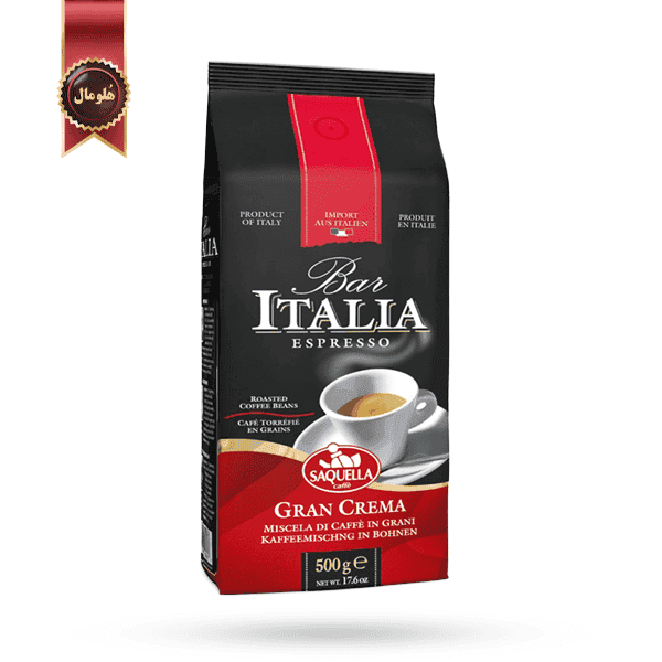 دانه قهوه ایتالیا ساکوئلا saquella مدل گرن کرما Gran Crema وزن 500 گرم (اورجینال)