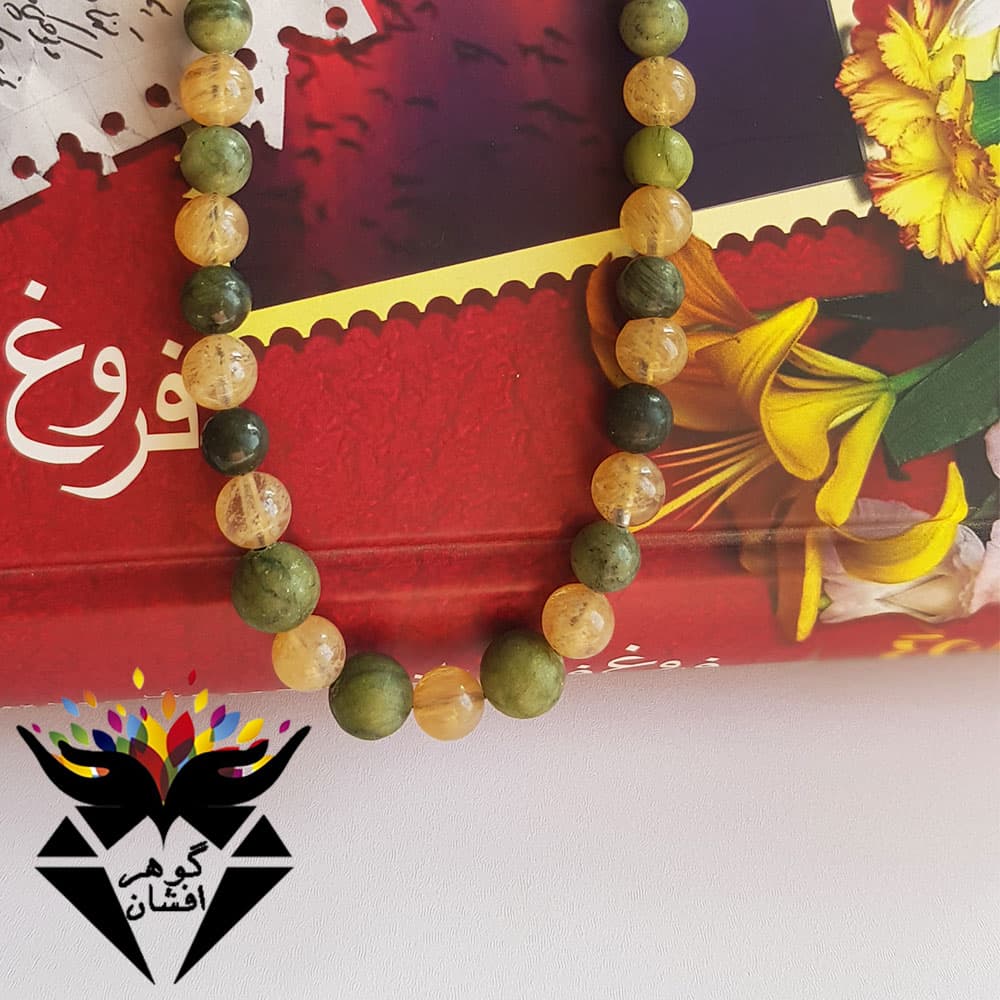 سینه ریز یشم و کوارتز روتیل اصل مهره ای S3025