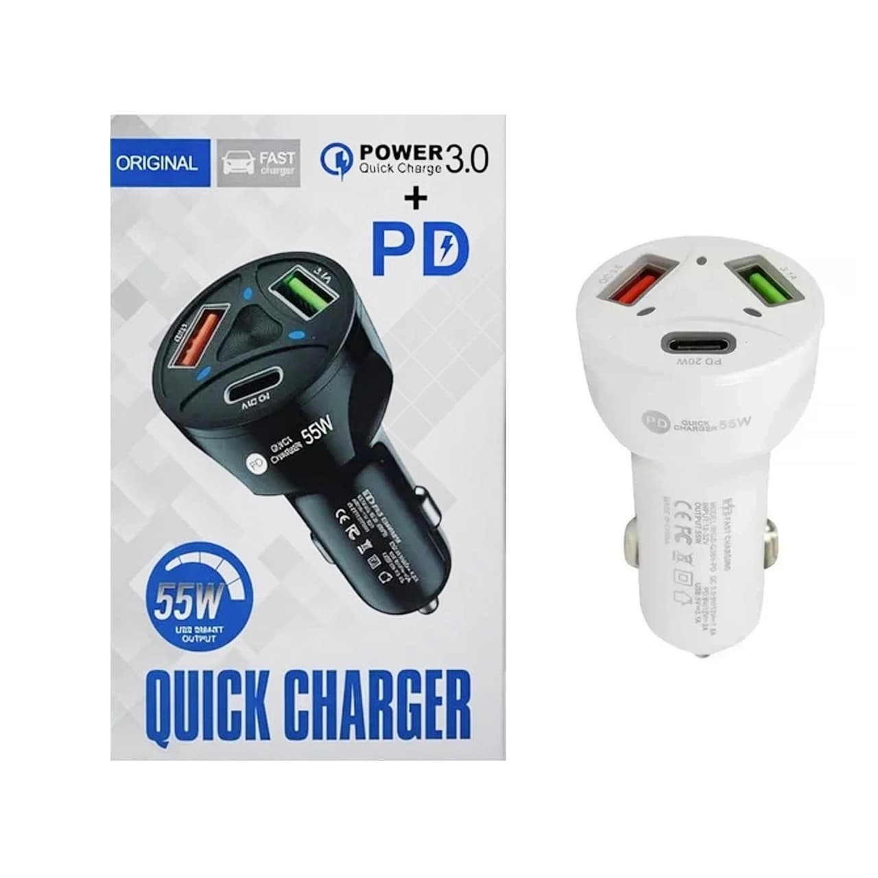 شارژر فندکی فست PD و فست سه پورت مدل TYJP 55W – سفید – RH