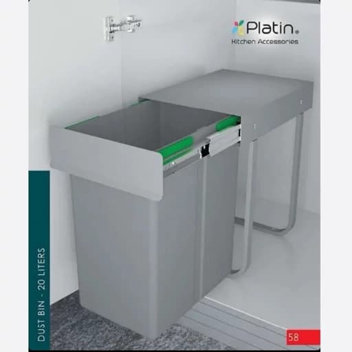 سطل زباله کابینتی تک مخزنه 20 لیتری پلاتین کد 3611 کامنا مدل 13145050