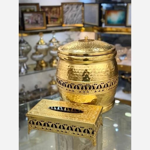 ست سطل و جادستمال فلزی چکشی طرح برجسته کلاسیک طلایی کامنا مدل 13145041