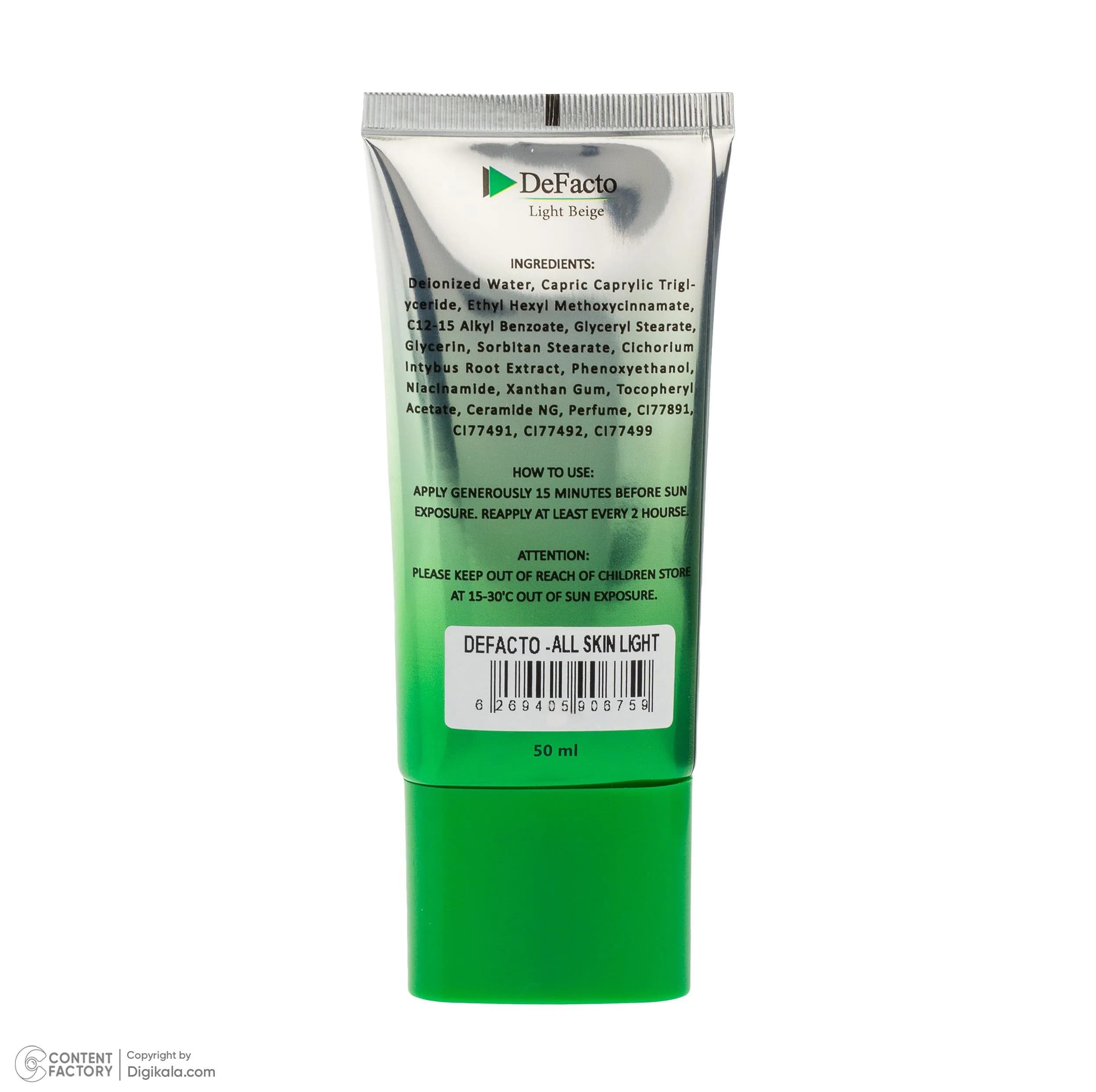 کرم ضد آفتاب رنگی صورت دیفکتو SPF 50 مدل LB ‌محافظ در برابر اشعه UVA،UVB مناسب برای انواع پوست حجم 50 میلی‌لیتر — تصویر ۴