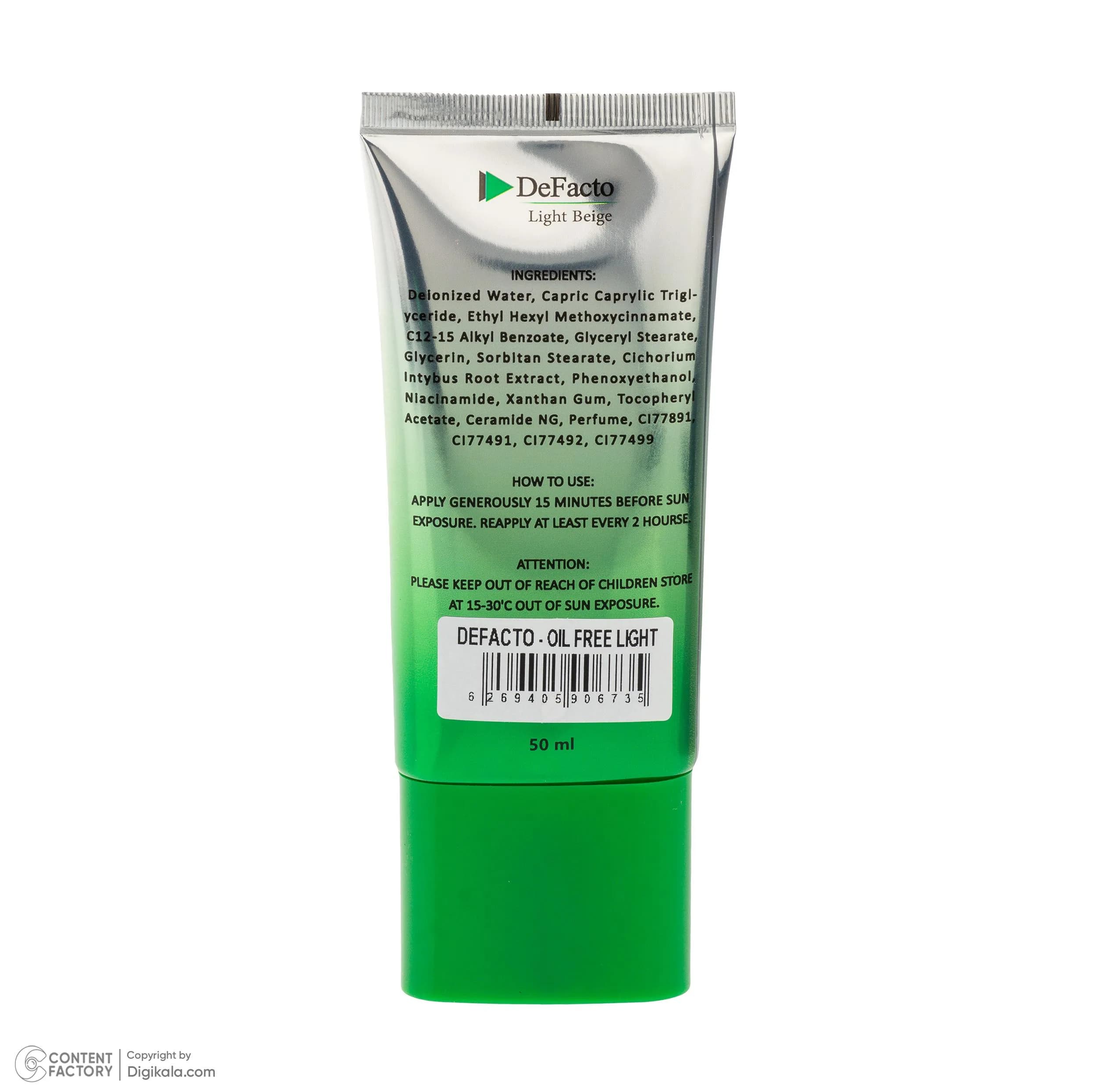 کرم ضد آفتاب رنگی صورت دیفکتو SPF 50 مدل LB محافظ در برابر اشعه UVA،UVB مناسب برای پوست چرب حجم 50 میلیلیتر — تصویر ۲