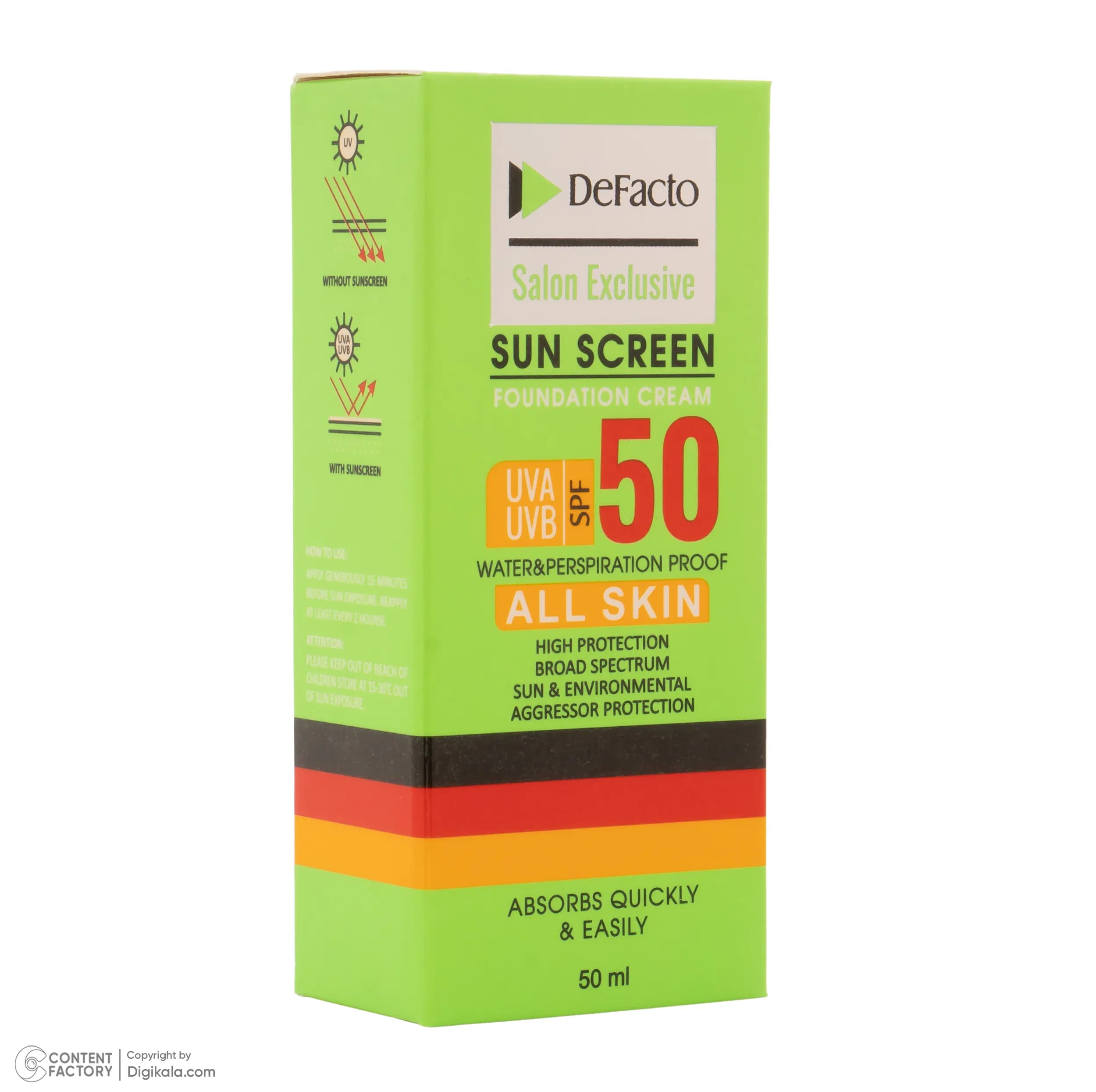 کرم ضد آفتاب رنگی صورت دیفکتو SPF 50 مدل D.01 ‌مناسب برای انواع پوست حجم 50 میلی‌لیتر — تصویر ۵