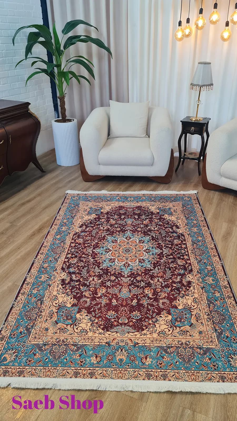 فرش کلاسیک کرمی جگری | فرش صائب | کد: L468