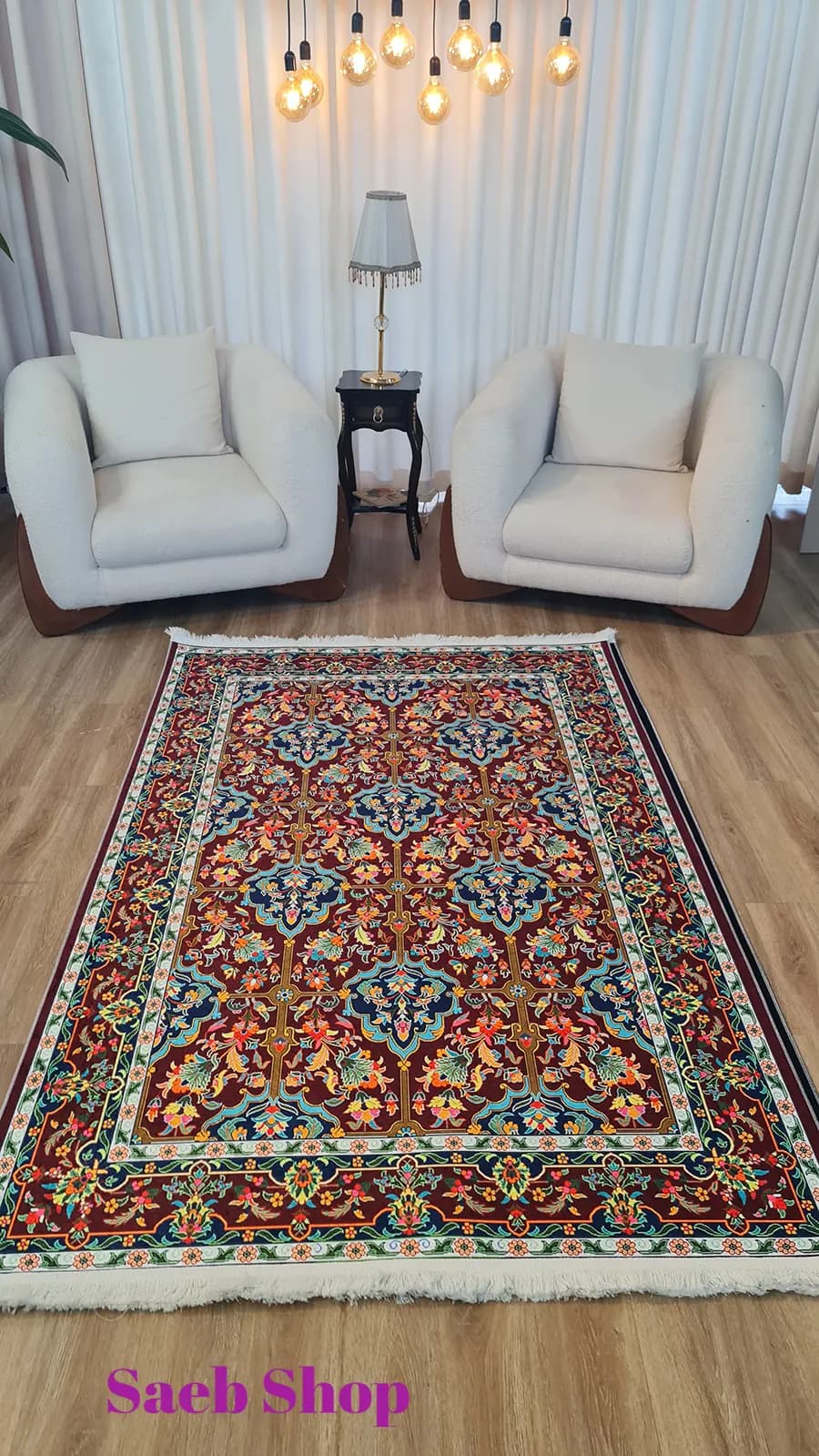 فرش طرح افشان گلستان لاکی تیره | فرش صائب | کد: L696