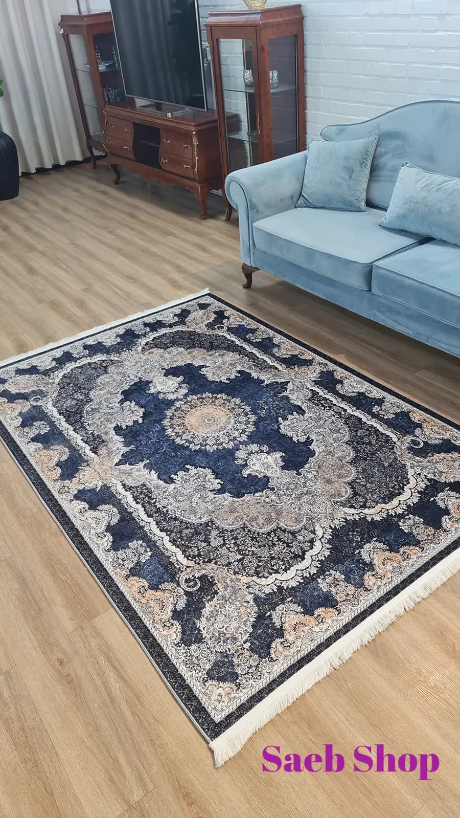 فرش کلاسیک سرمه ای تیره | فرش صائب | کد: L529