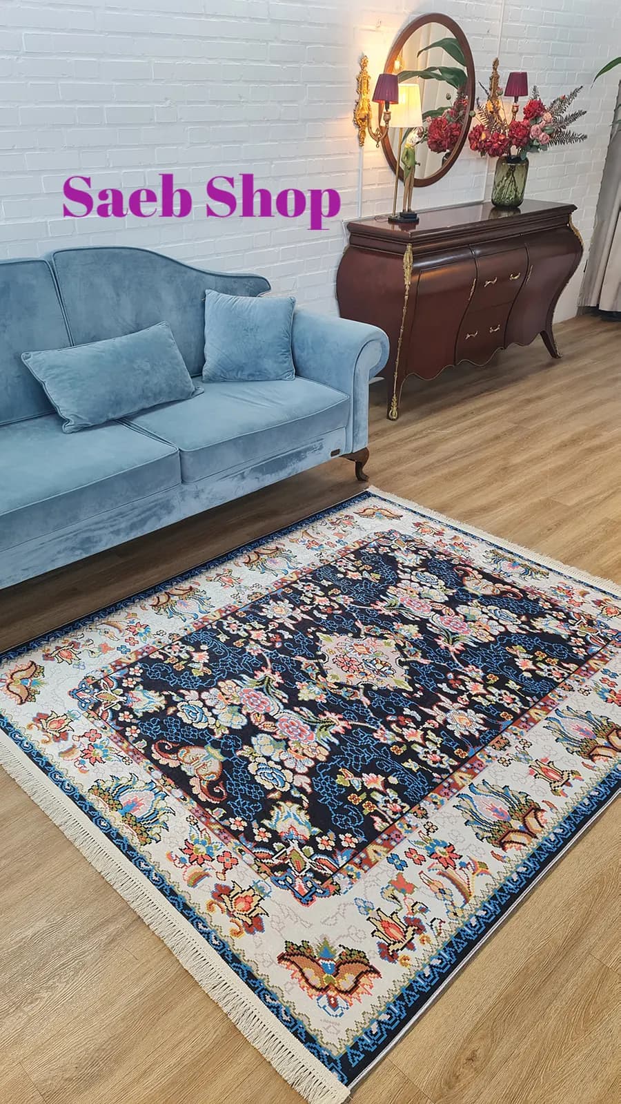 فرش کلاسیک گل درشت | فرش طرح ابریشمی صائب | کد: R178