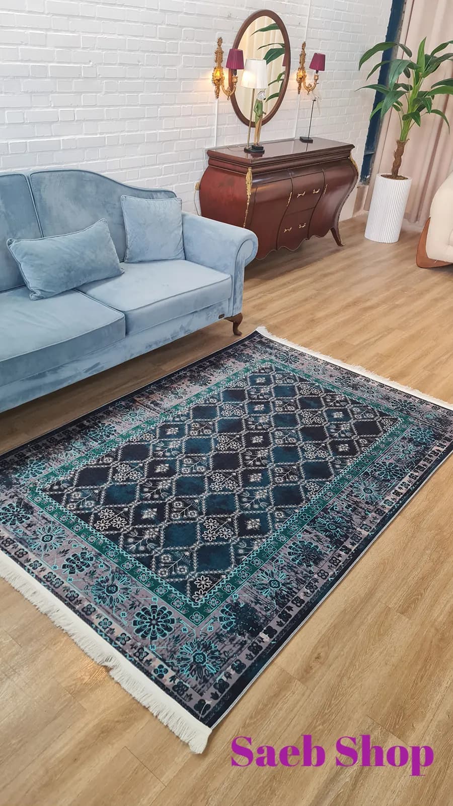 فرش گبه سبز لجنی مقدماتی | فرش صائب | کد: L338