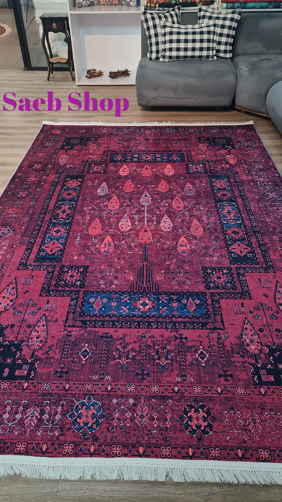 فرش درختی رنگ جگری | فرش صائب | کد: L297