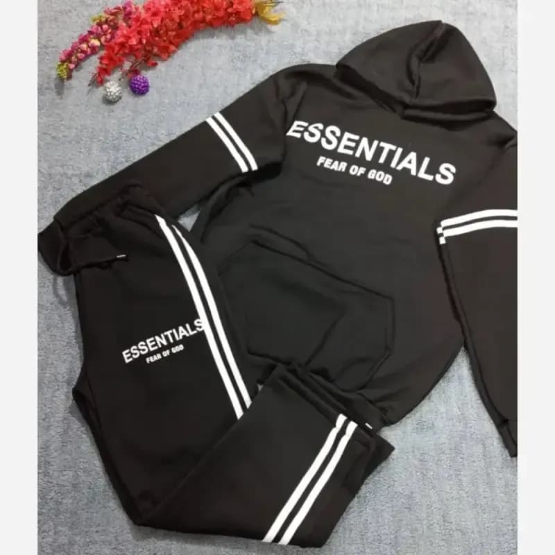 ست هودی شلوار دورس توکرکی طرح ESSENTIALS رنگ مشکی سایز XL و 2XL — تصویر ۲