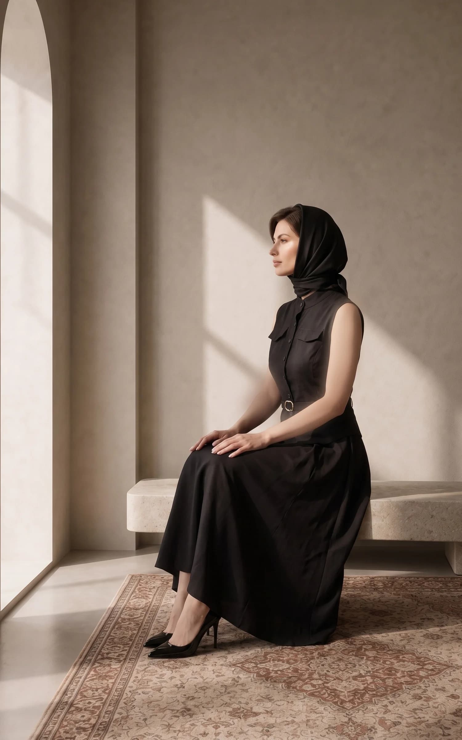 پیراهن زنانه بلند بدون آستین یقه برگردان کمربنددار دکمه‌دار nevado کد 405014551642 — تصویر ۳