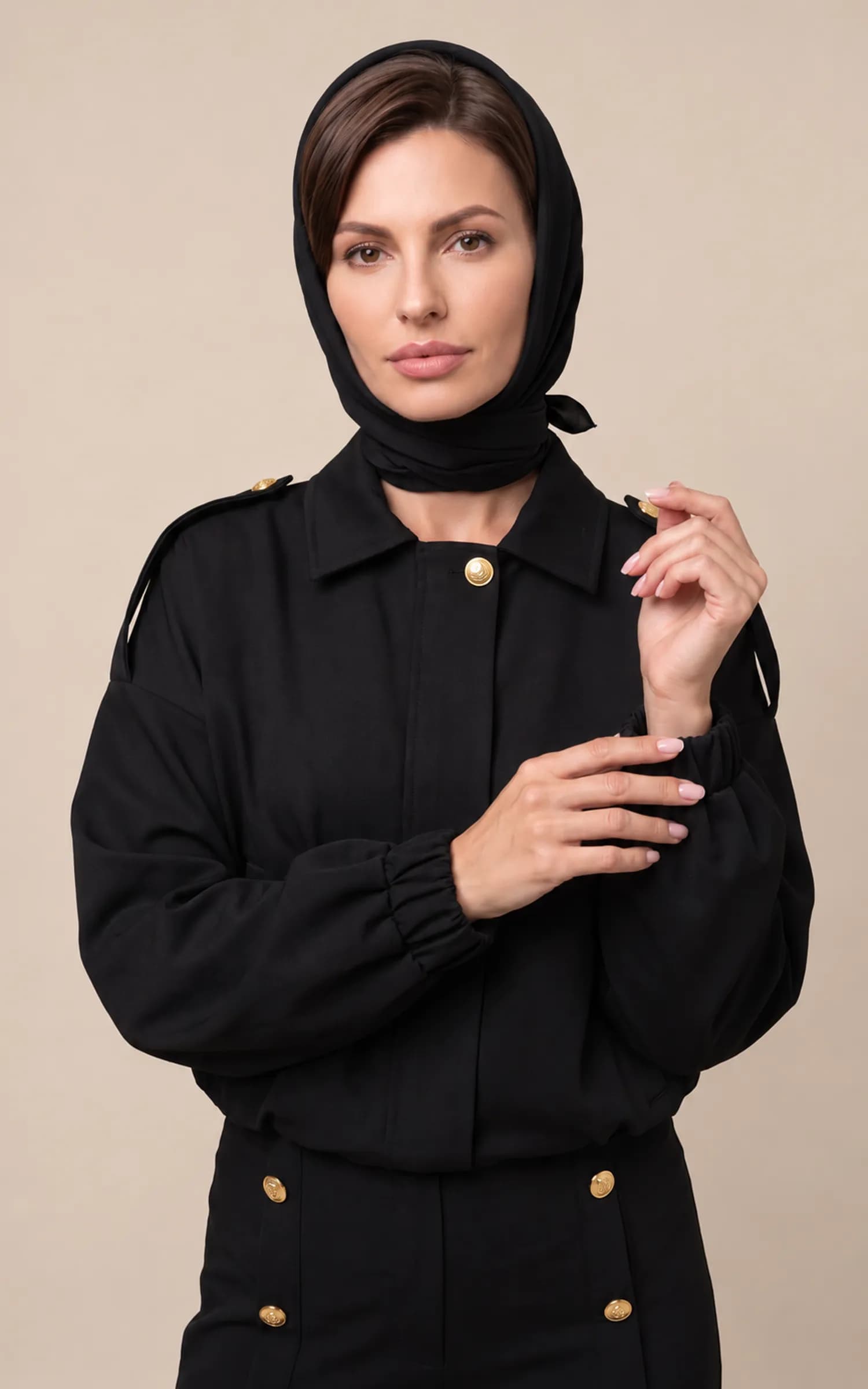 کاپشن زنانه کوتاه آستین بلند یقه برگردان دکمه‌دار nevado کد 404127031887 — تصویر ۲
