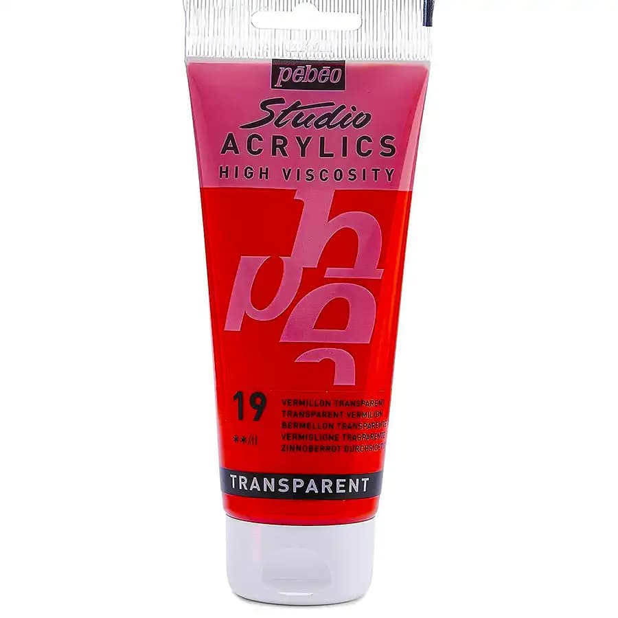 رنگ اکریلیک پ ب او مدل PEBEO STUDIO رنگ TRANSPARENT VERMILON کد 19 حجم 100ML
