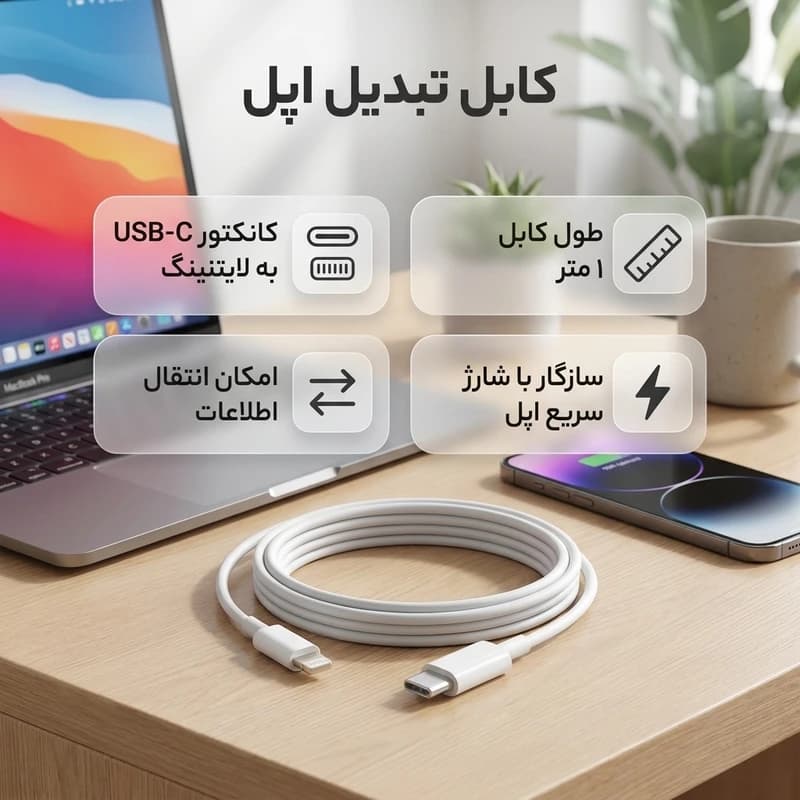 کابل تبدیل USB-C به لایتنینگ اپل APPLE اورجینال — تصویر ۵