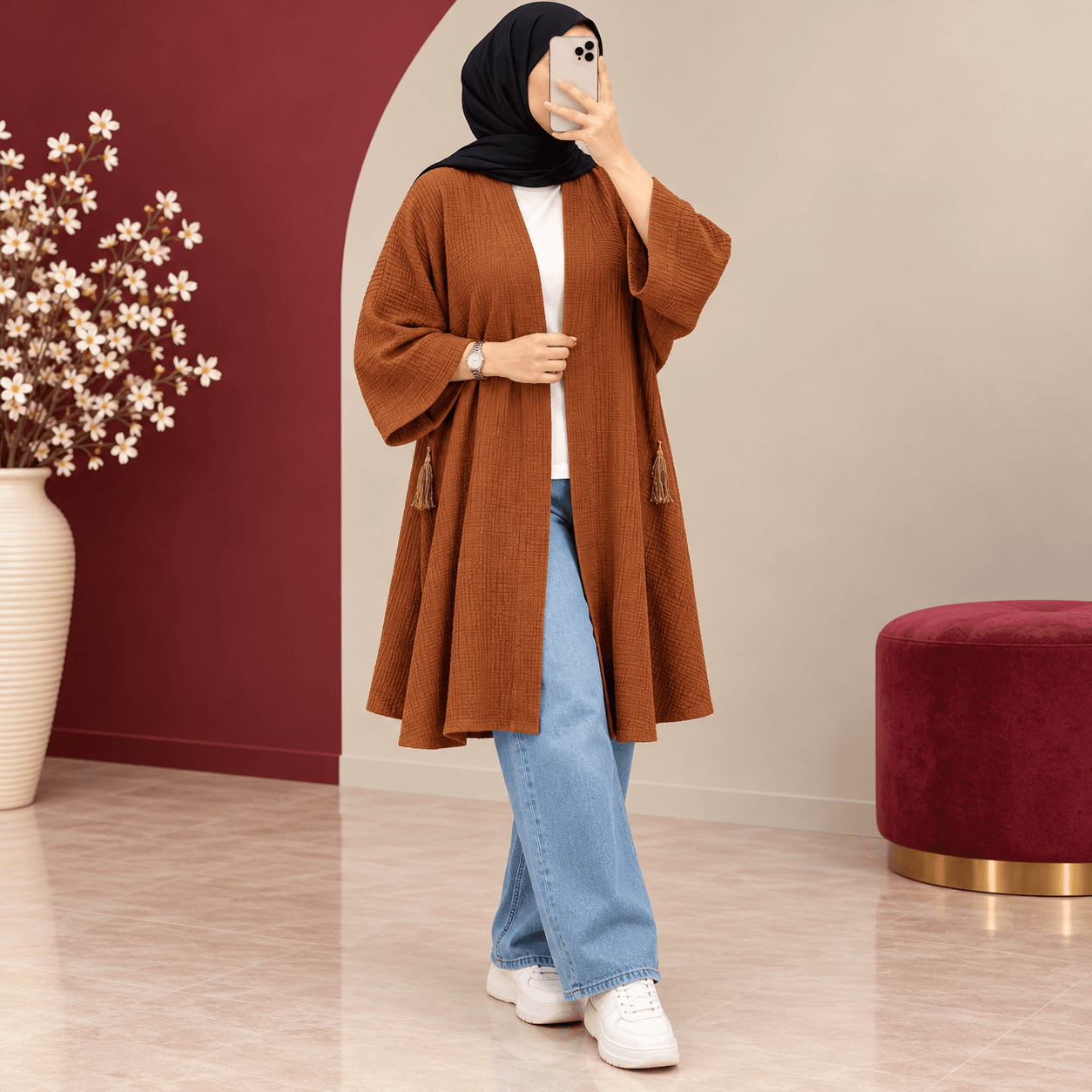 مانتو کیمونو پارچه کراش جلوباز | کد 6080