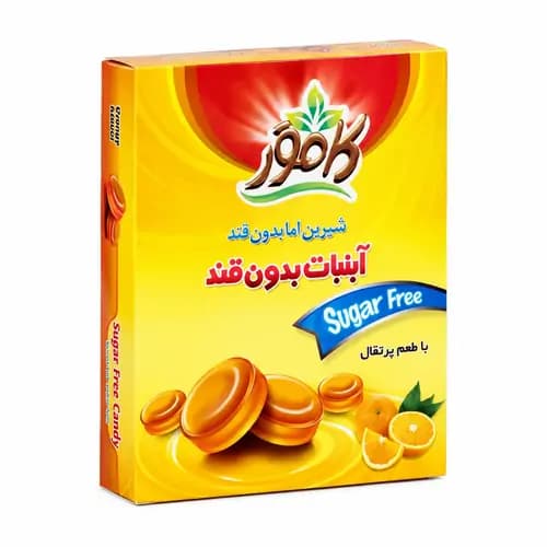 آبنبات بدون قند و رژیمی با طعم پرتقال کامور
