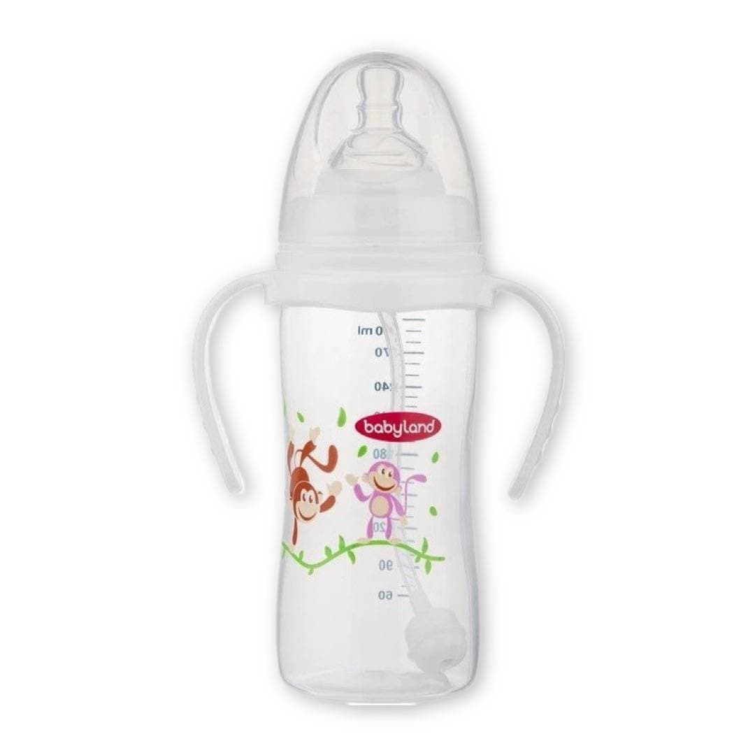 شیرخوری ضد نفخ دسته دار نی دار بیبی لند baby land کد 357 حجم 300 میل