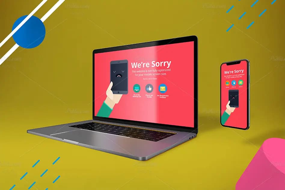 موکاپ مک‌بوک پرو و آیفون X انتزاعی لایه باز برای فتوشاپ — تصویر ۳