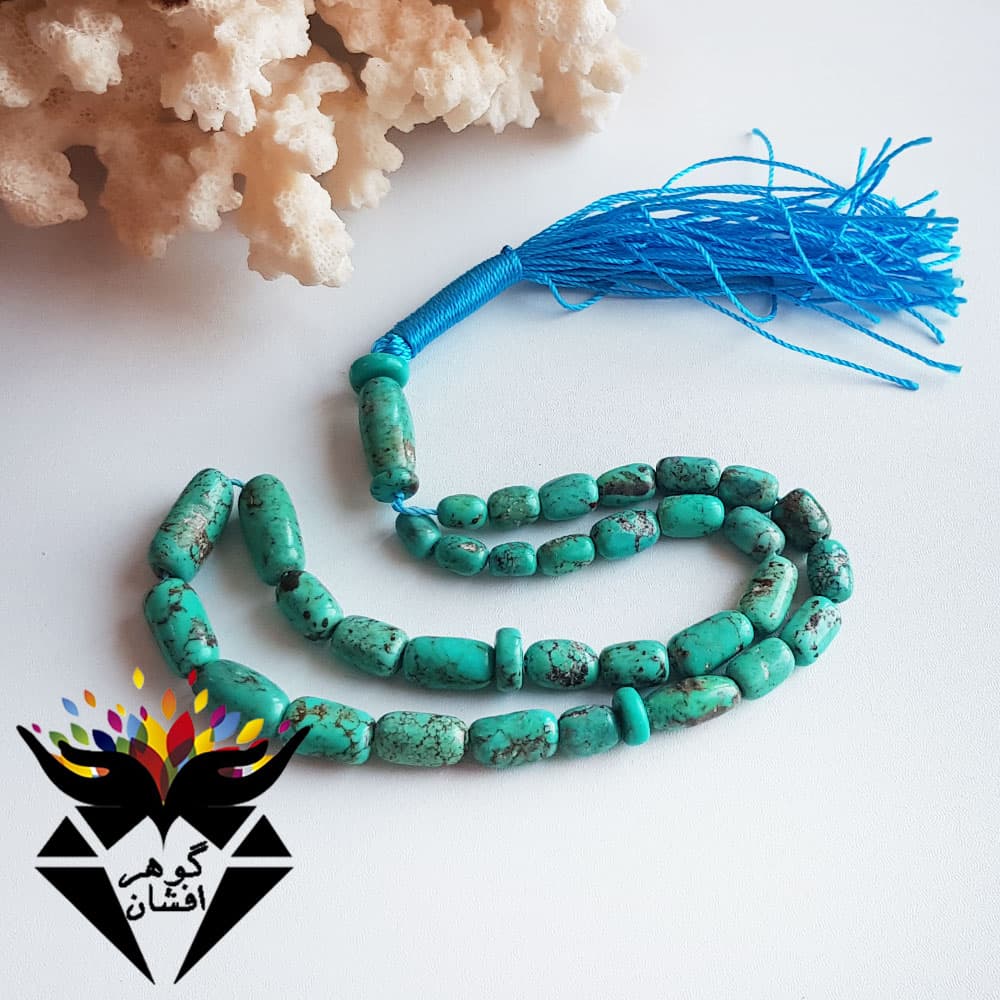 تسبیح فیروزه نیشابوری شجری اصل 33 دانه ای تراش هلی کد T_1321