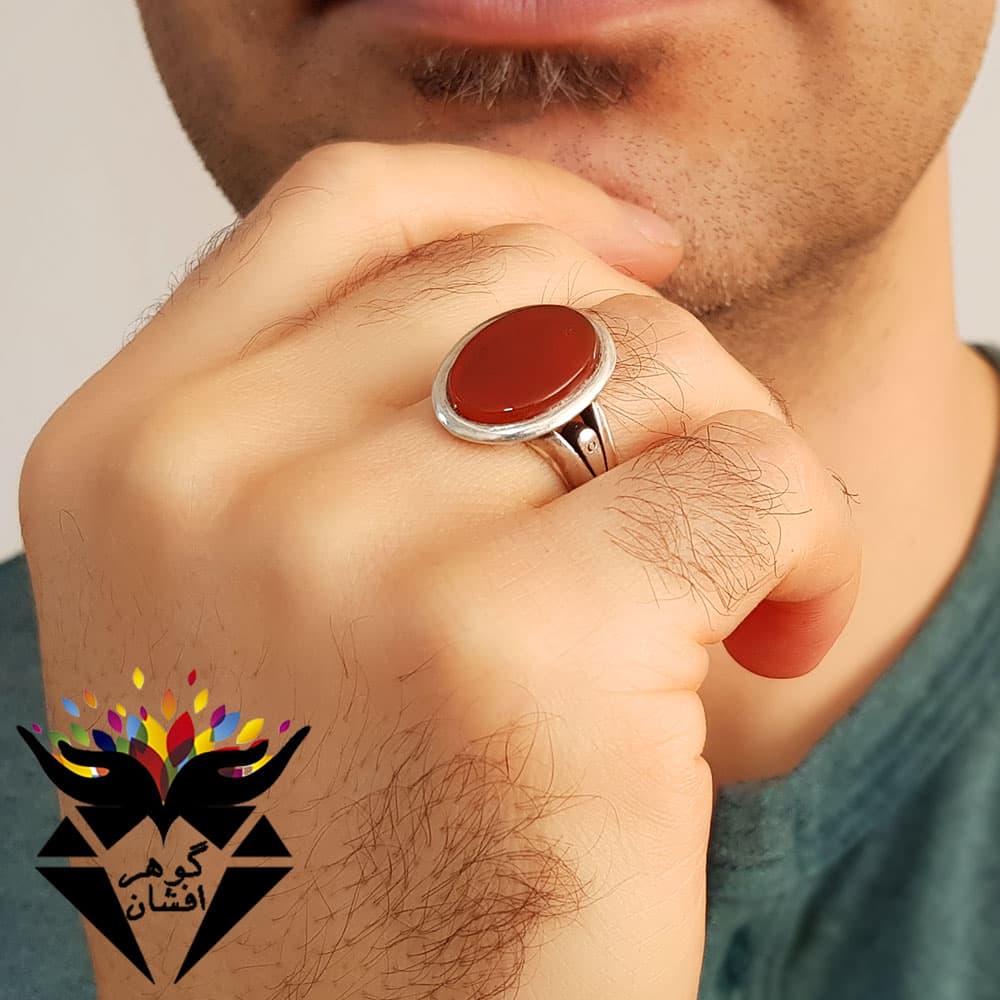 انگشتر عقیق قرمز اصل مردانه رکاب صفوی R1608