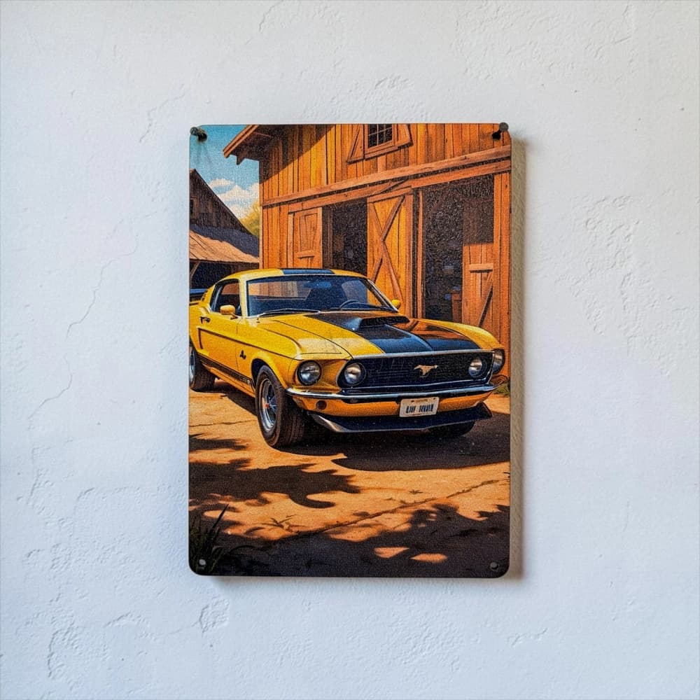 تابلو چوبی طرح mustang سایز 20×15