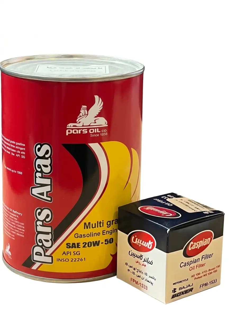 پک روغن یک لیتری پارس ارس 20w50 با فیلتر روغن آپاچی ۱۵۰ و ۲۰۰ سی‌سی