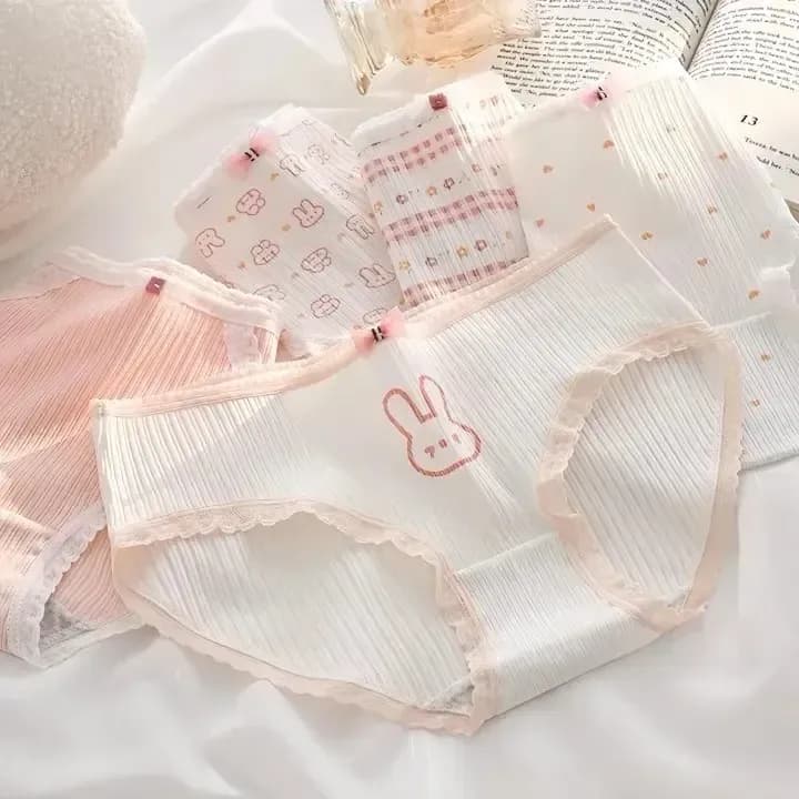 شورت زنانه عروسکی کبریتی نخی صورتی طرح خرگوش ایکس لارج پک سه تایی — تصویر ۳