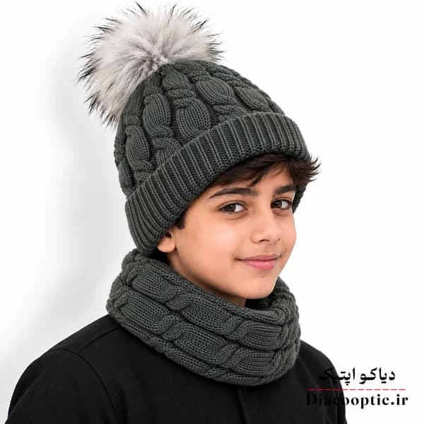 شال و کلاه بچگانه خزدار مدل بافتنی شال رینگی کد 1175