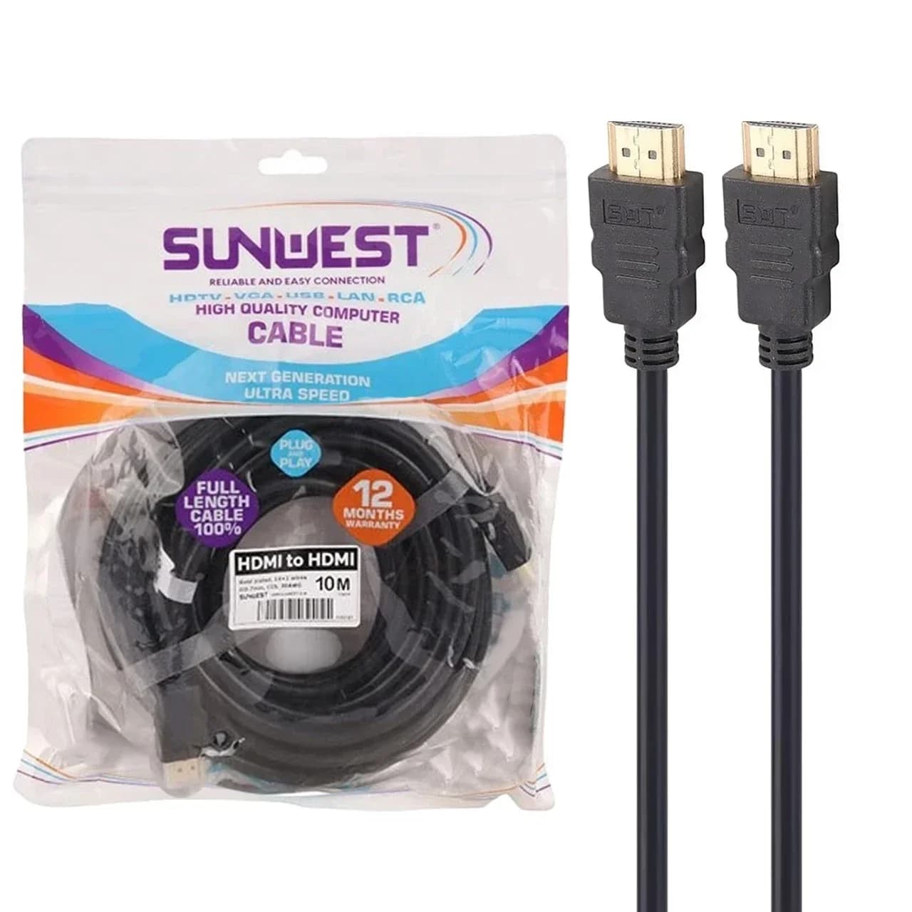 کابل 10 متری SunWest HDMI – مشکی – TCO