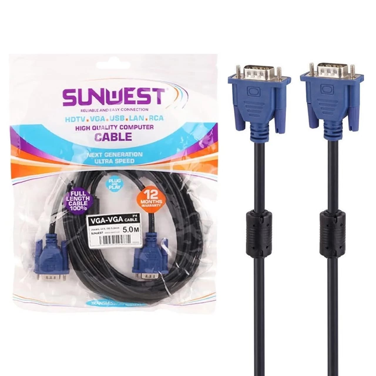 کابل 5 متری SunWest VGA – مشکی – TCO