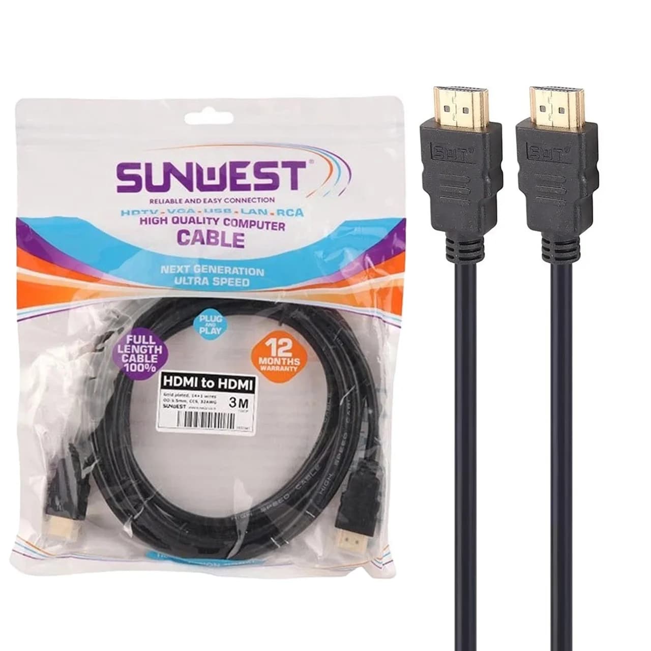 کابل 3 متری SunWest HDMI – مشکی – TCO
