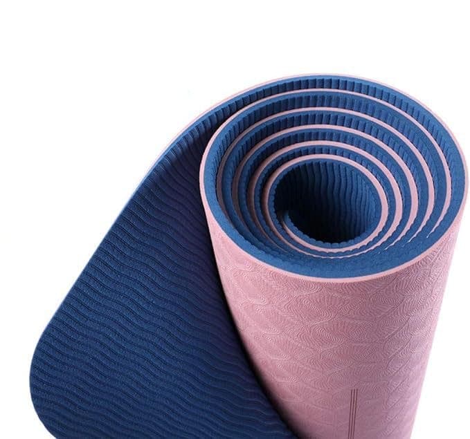مت یوگا حرفه ای الایمنت (TPE) دو لایه 8 میل : گلبهی سرمه ای + کاور و بند حمل رایگان