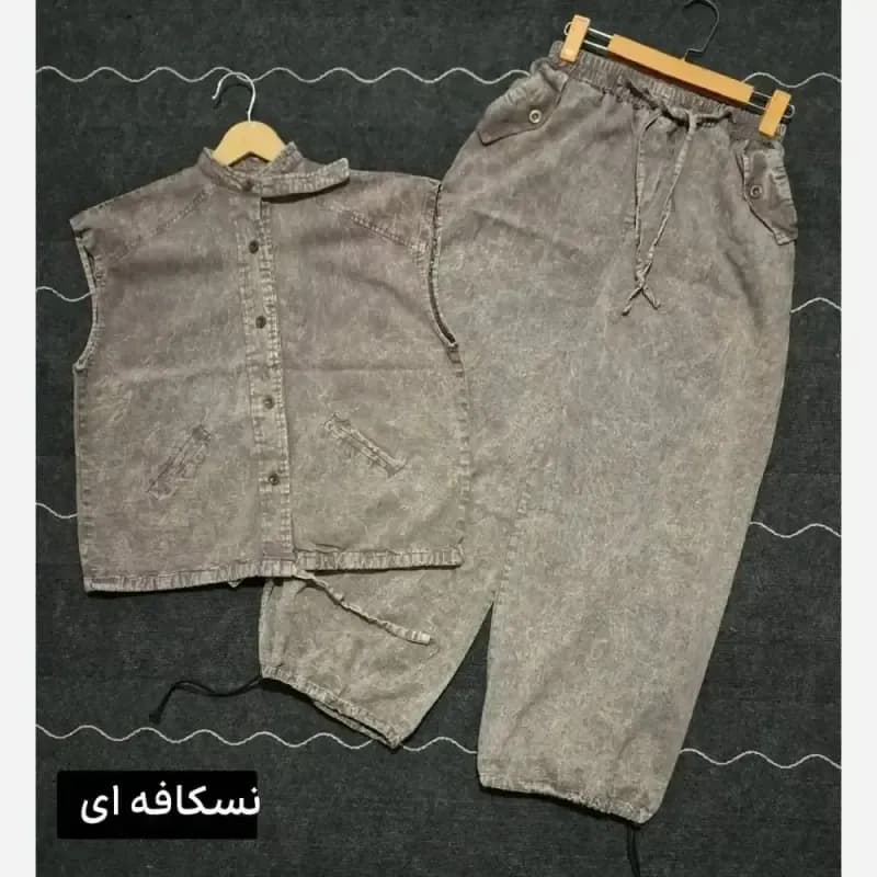 ست وست و شلوار جین زنانه مدل دلین سنگشور شده فول بگ گت دار — تصویر ۶