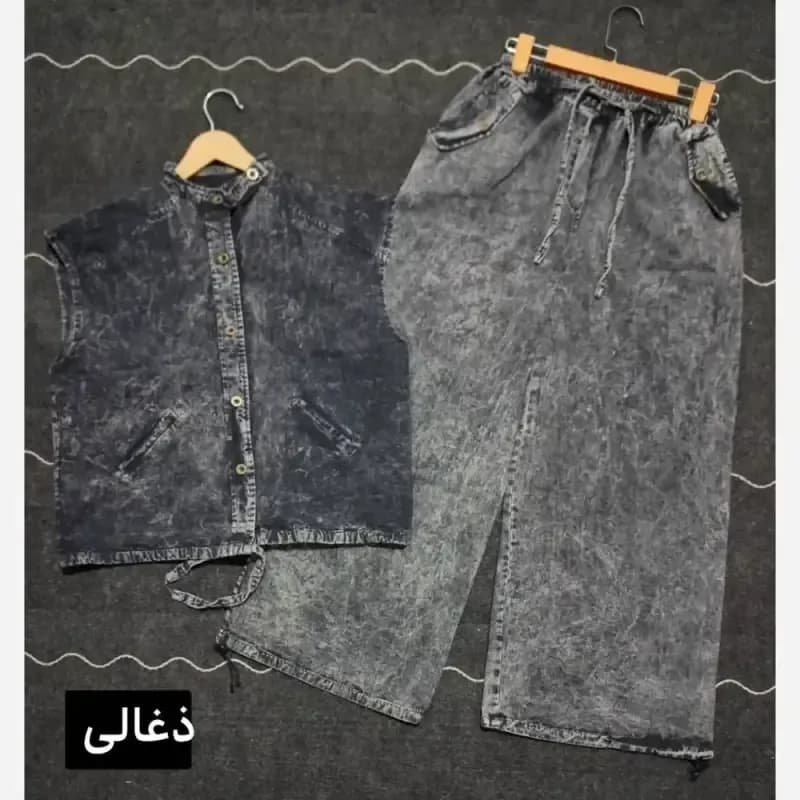 ست وست و شلوار جین زنانه مدل دلین سنگشور شده فول بگ گت دار — تصویر ۸