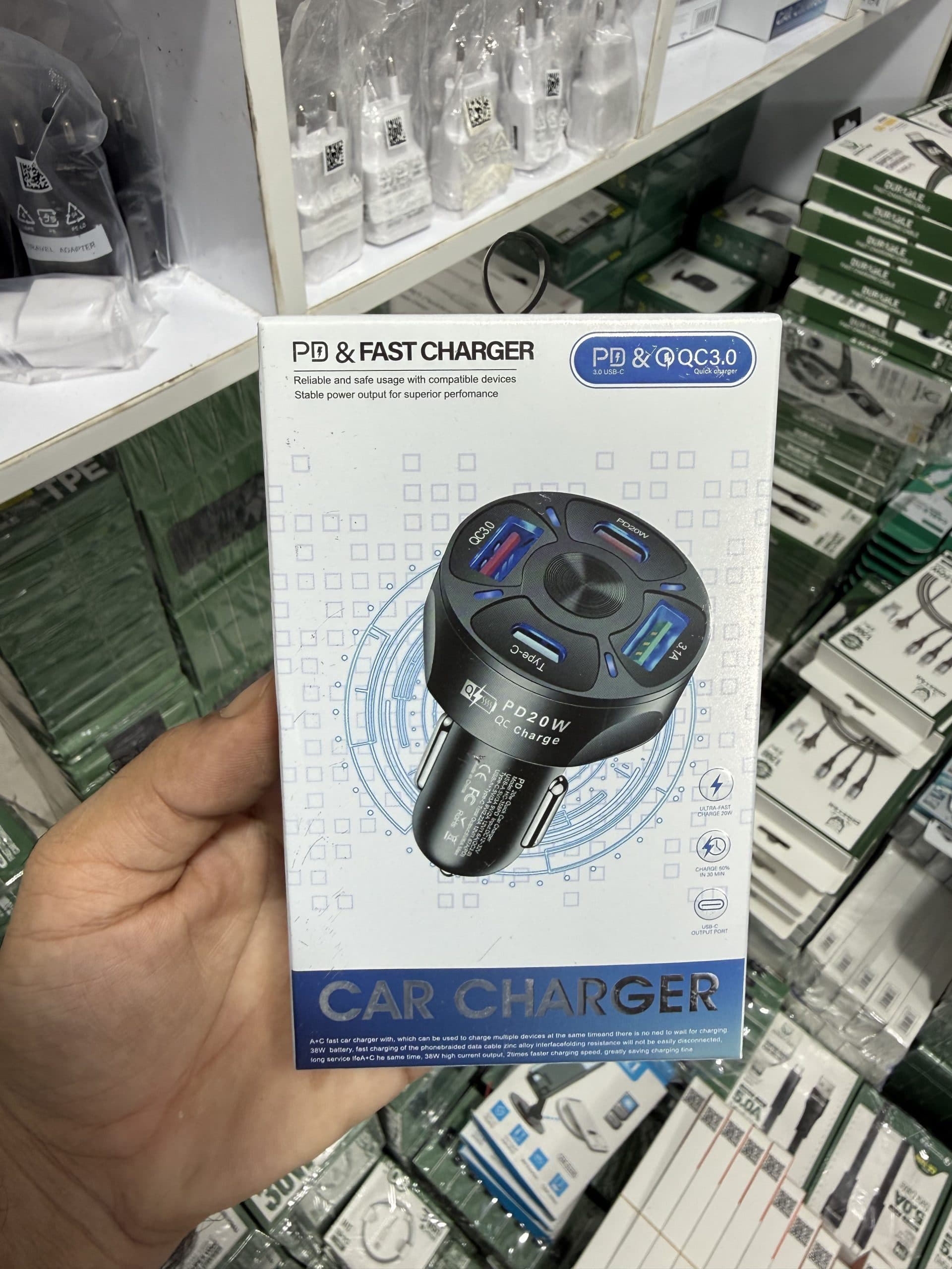 شارژر فندکی خودرو چهار درگاه PD 20W و QC3.0 اورجینال (عمده و تک)