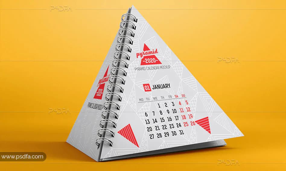 موکاپ تقویم رومیزی هرمی شکل لایه باز برای فتوشاپ