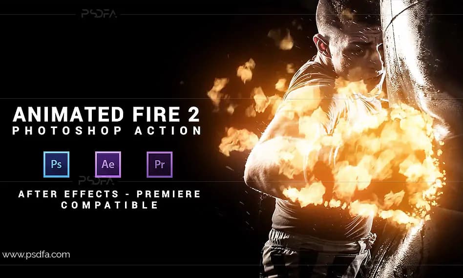 افکت آتش متحرک بر روی عکس و تصاویر در فتوشاپ با اکشن Animated Fire